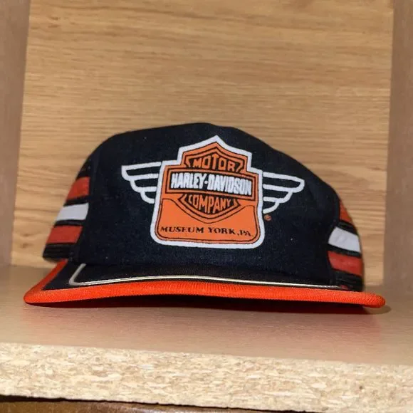 Vintage Harley Davidson Museum Snapback Trucker Hat 3 Three Stripes USA York PA - Picture 2 of 12